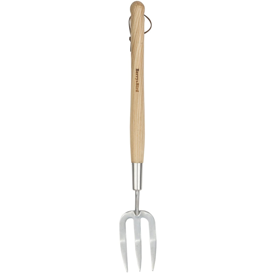 Berry&Bird long-handled hand fork for extended reach and precise weeding.