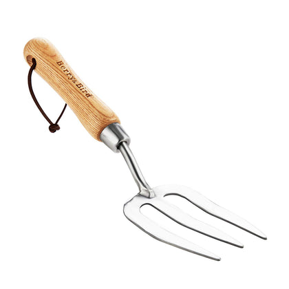 Berry&Bird gardening hand fork with ergonomic ash handle for comfortable weeding