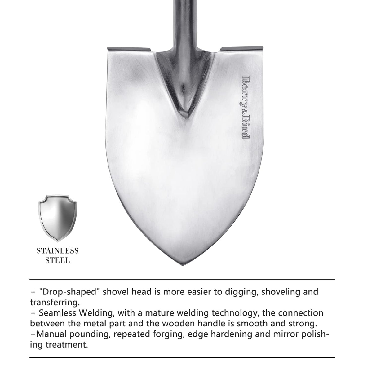Berry&Bird heavy-duty digging shovel for tough soil and deep holes.