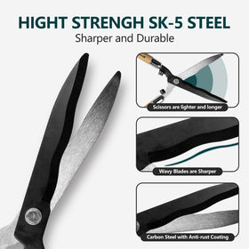 Berry&Bird hedge shears show wavy blades for smooth trimming