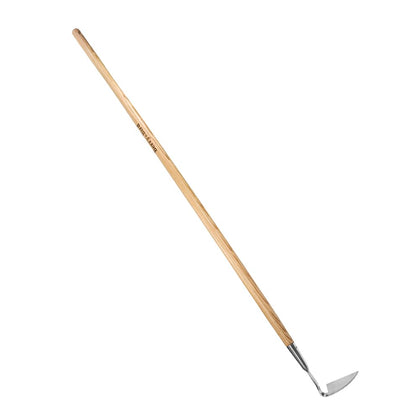 Berry&Bird Japanese Weeding Sickle with long ash wood handle for comfortable extended reach.