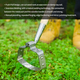 Berry&Bird looped-action hoe blade cuts deep beneath soil surface
