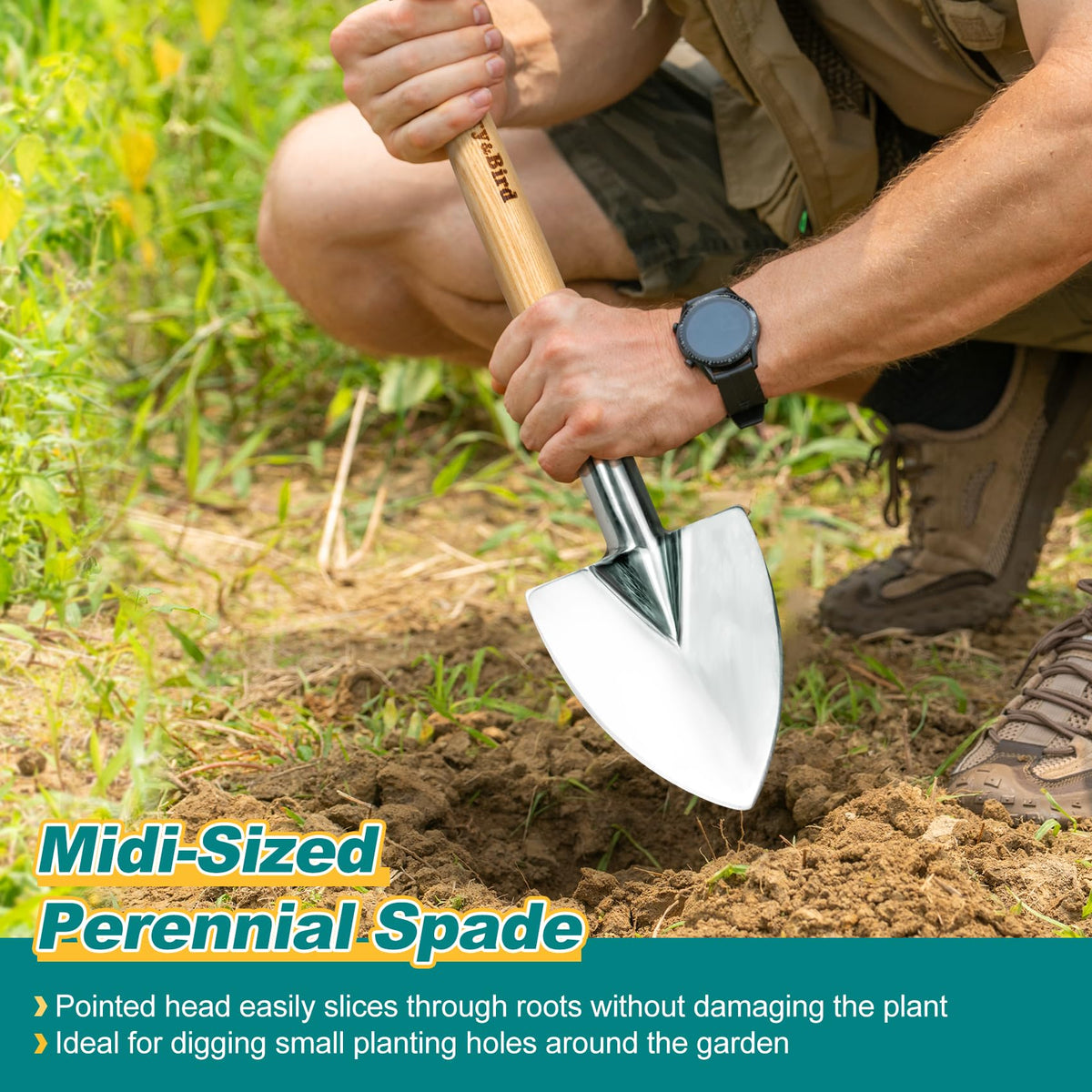 Berry&Bird ash wood handle detail highlights sustainable design.
