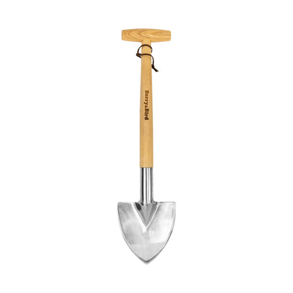 Berry&Bird Perennial Spade blade close-up, sharp stainless steel for root cutting.