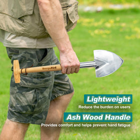 Berry&Bird long-handle spade with T-shaped grip reduces hand fatigue.