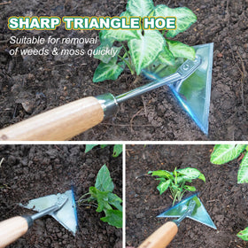 Berry&Bird Triangle Weeder in garden action illustrating efficient weeding and edging.
