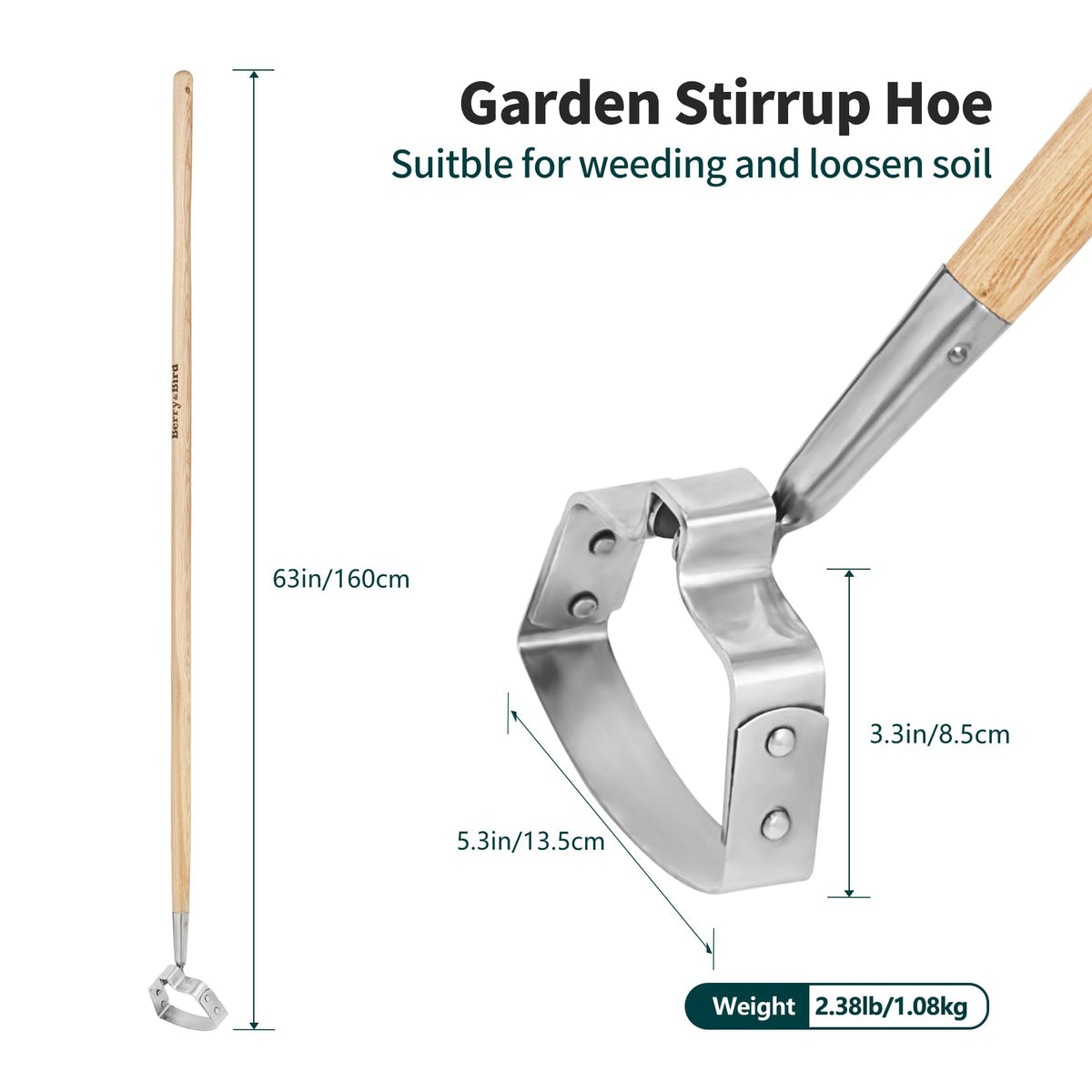 Berry&Bird wooden ash-handle long tool ideal for comfortable standing gardening