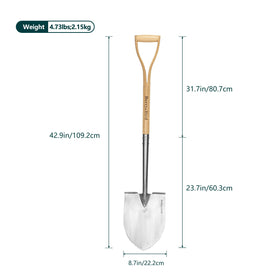 Berry&Bird wooden D-handle garden spade offers comfortable grip.