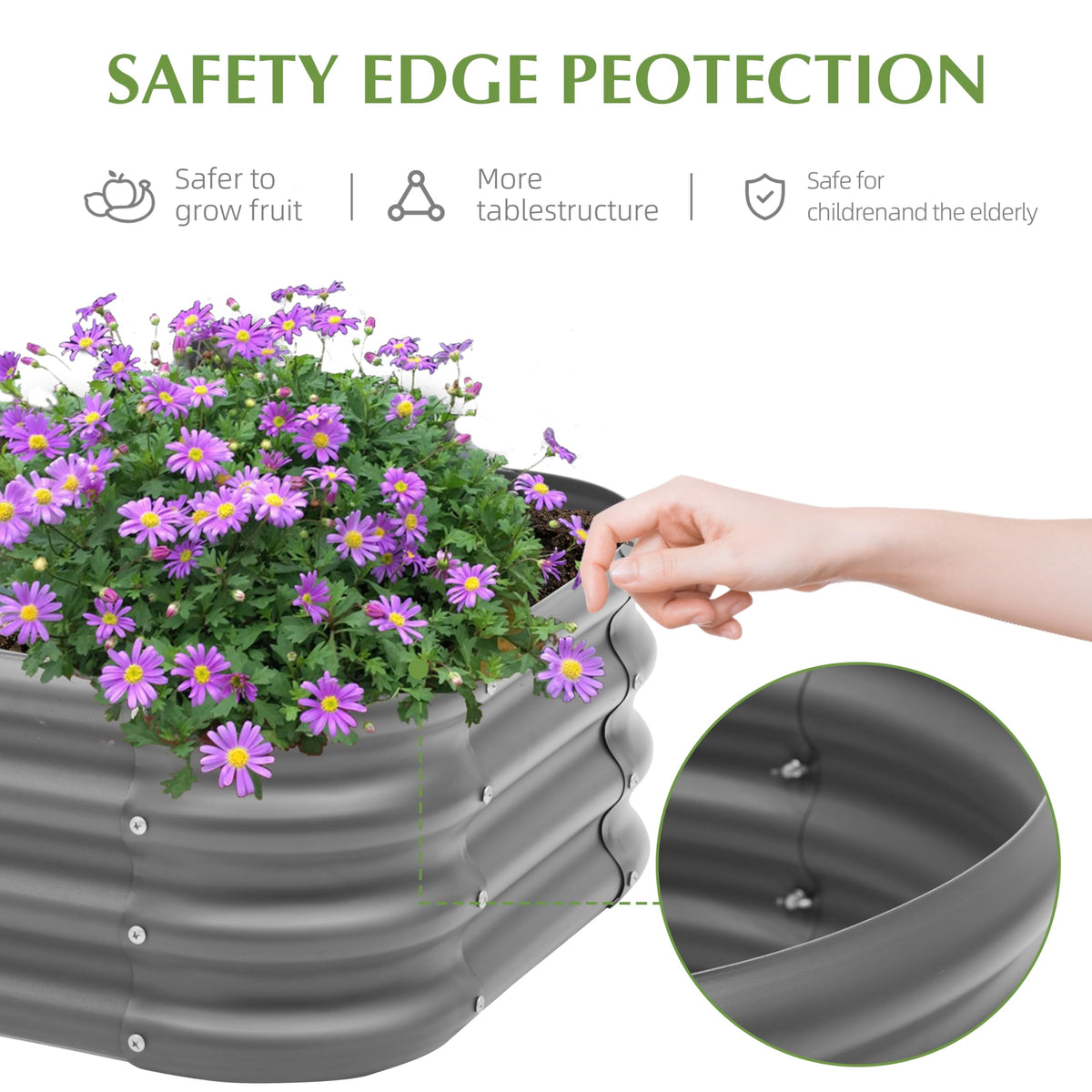Besebay 2x1ft galvanized raised bed close-up, durable metal construction for long outdoor life