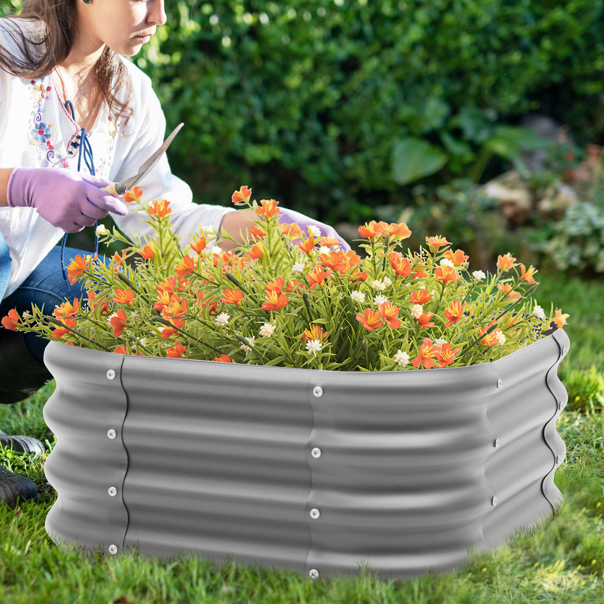 Besebay 2x1ft galvanized raised bed in garden setting, ideal for multi-plant planning