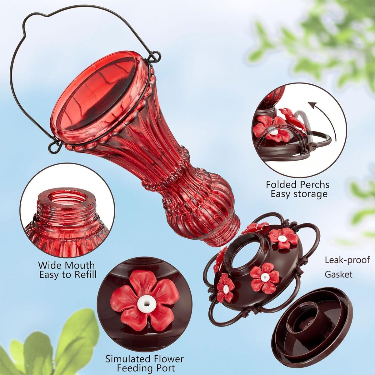Beserie five-port flower design attracts multiple hummingbirds at once.