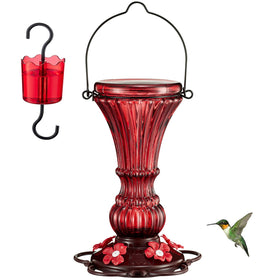 Beserie glass hummingbird feeder outdoors red bottle for easy nectar viewing.