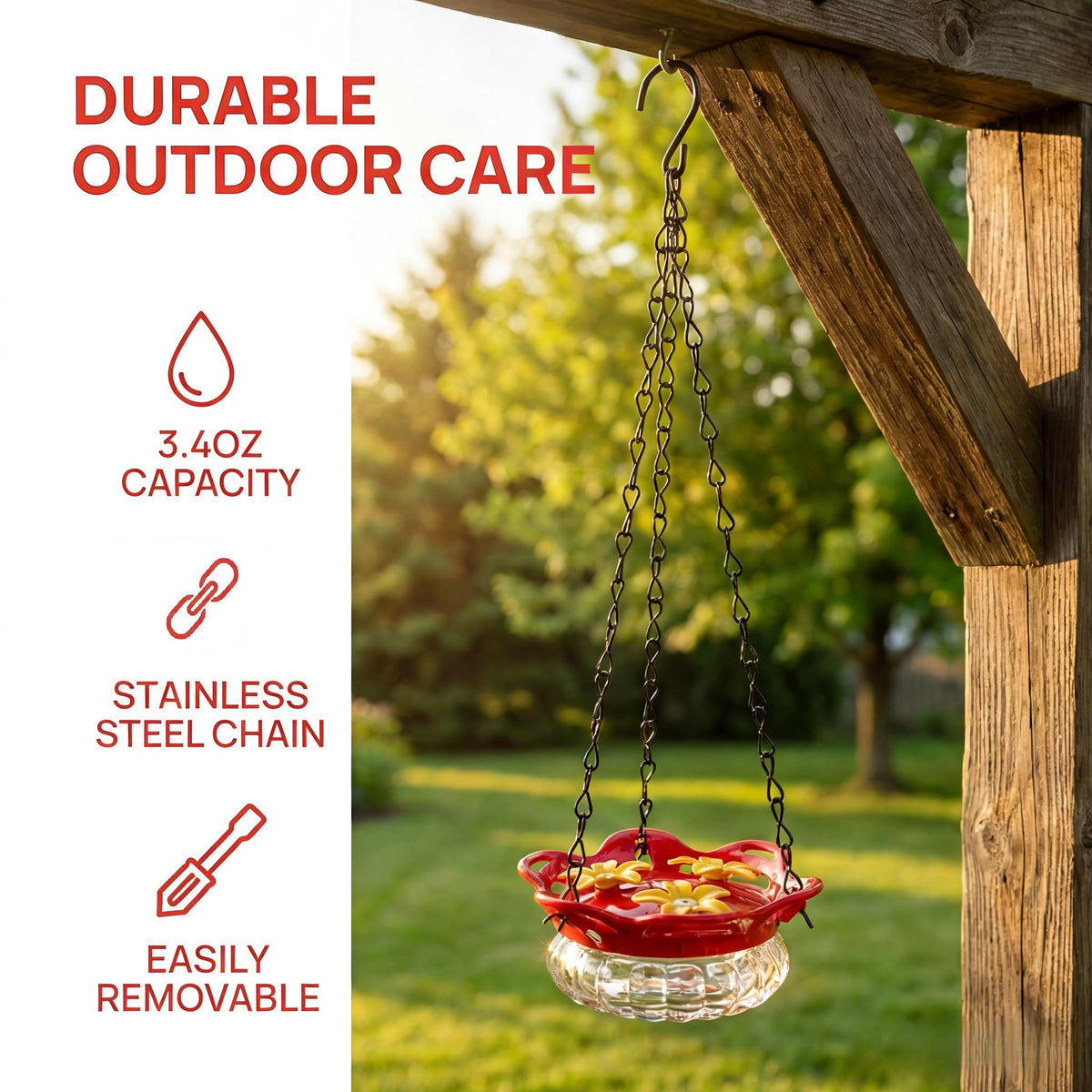 Beserie hummingbird feeder red lid with flower design attracts birds