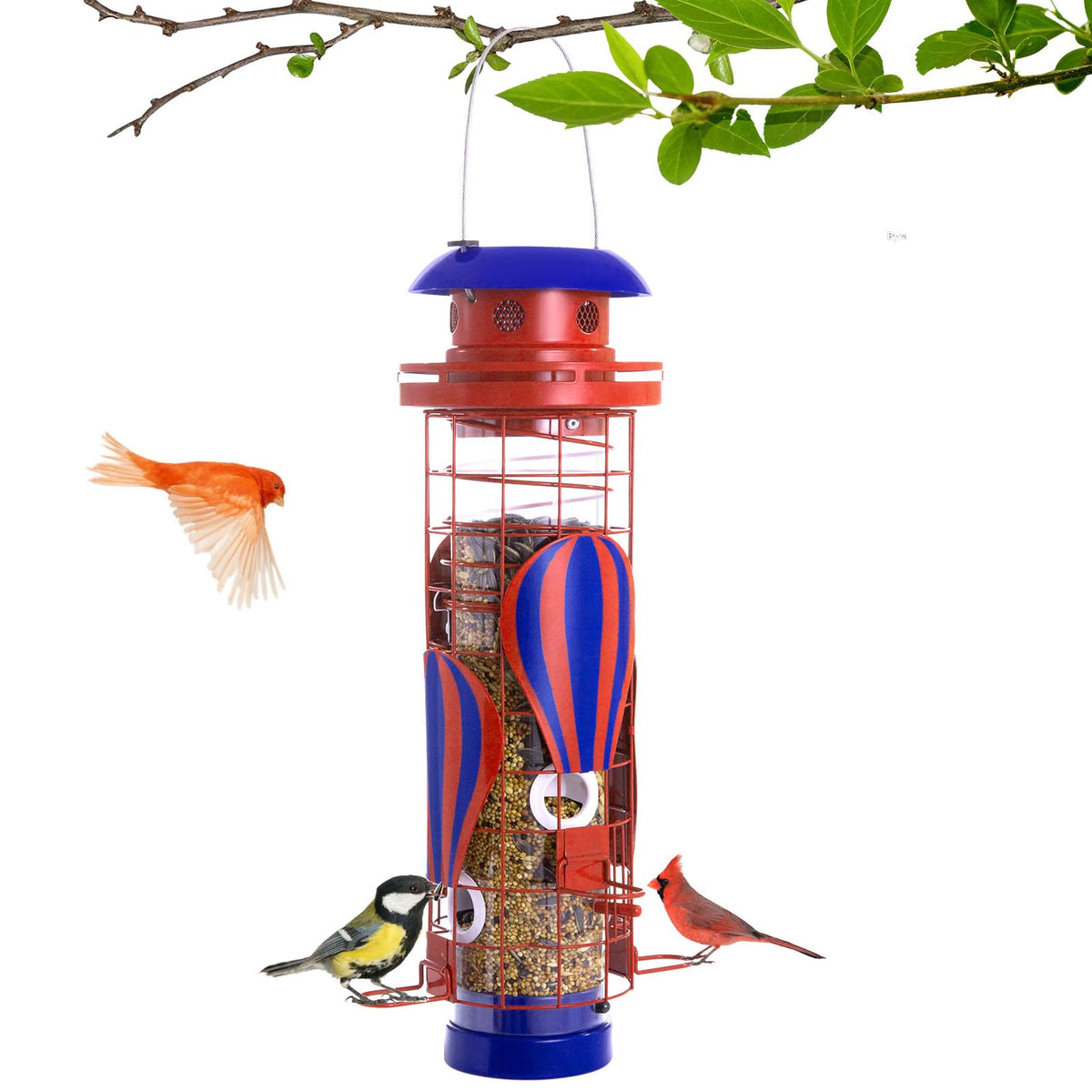 Beserie solar metal bird feeder hanging outdoors with durable construction for year-round use