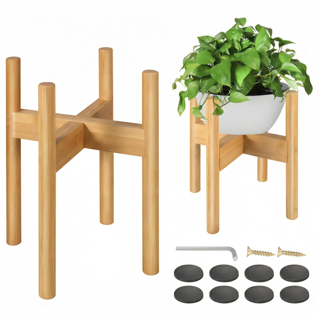 BESHOF bamboo plant stand beige main view for stylish indoor décor