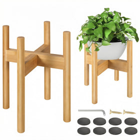 BESHOF bamboo plant stand beige main view for stylish indoor décor