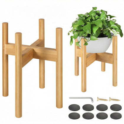 BESHOF bamboo plant stand beige main view for stylish indoor décor