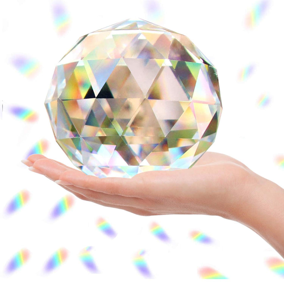 Besimple clear glass crystal ball prism suncatcher creates bright rainbow in sunlight