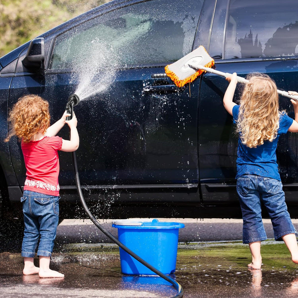 Besiter hose nozzle in use demonstrates efficient garden watering coverage.