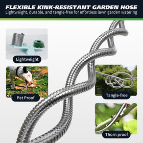 Besiter stainless steel braided hose resists twists for tidy yard maintenance.