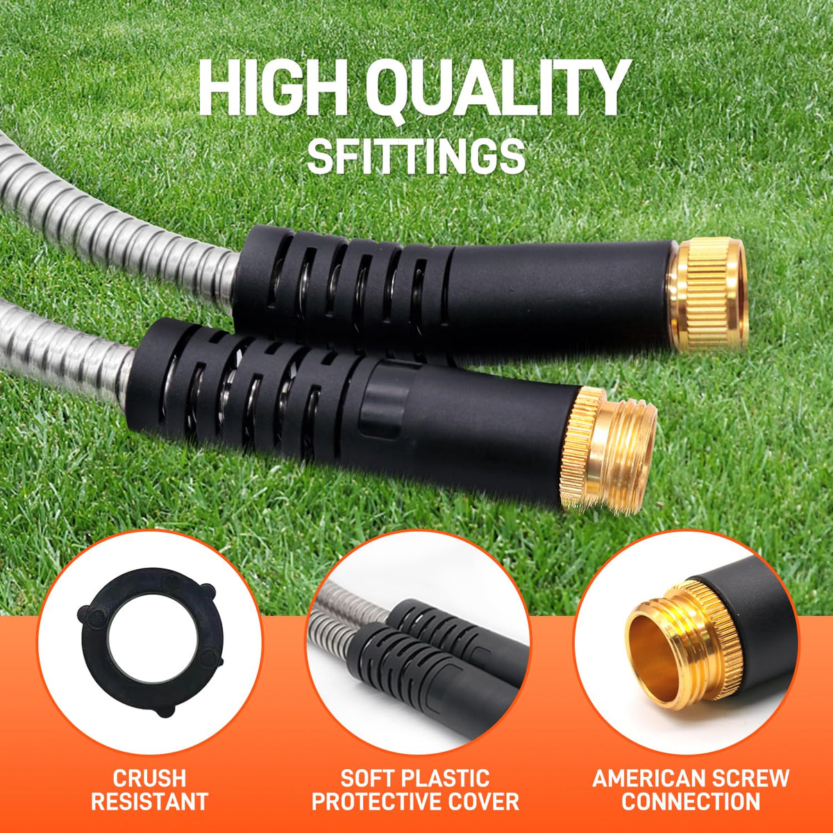 Besiter stainless steel hose nozzle highlights ten patterns for versatile watering tasks.