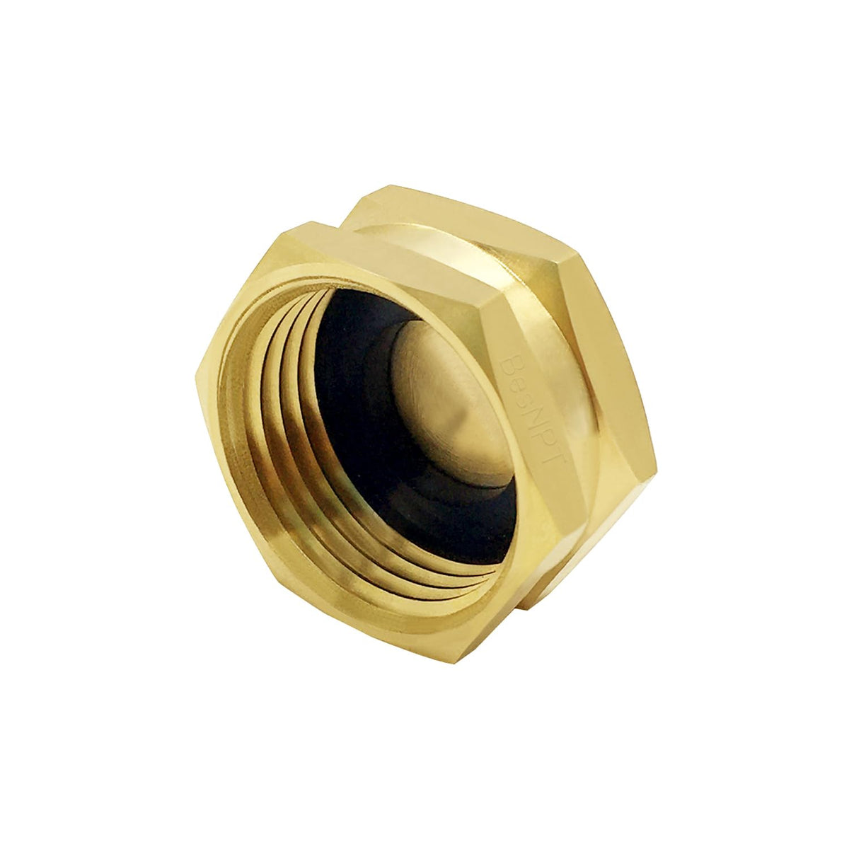 BesNPT brass 3/4 GHT end cap showing female thread compatibility.