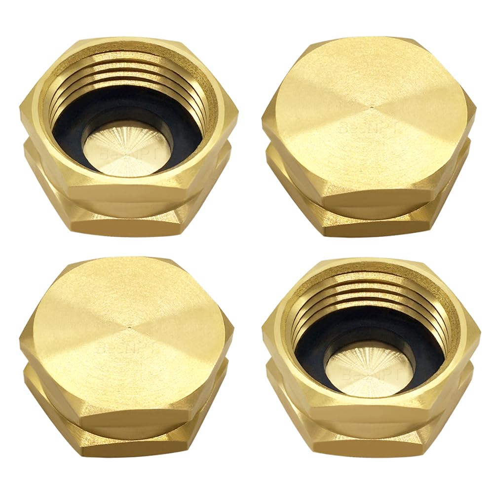 BesNPT brass 3/4 inch GHT end cap with washer for a secure, leak-free hose connection.