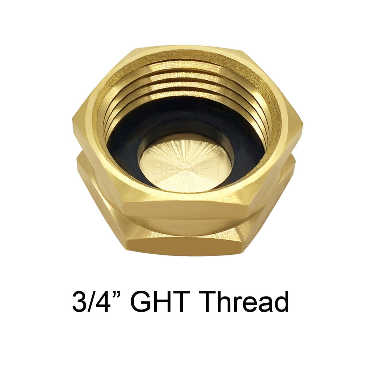 BesNPT brass end cap with hexagonal design for easy installation.