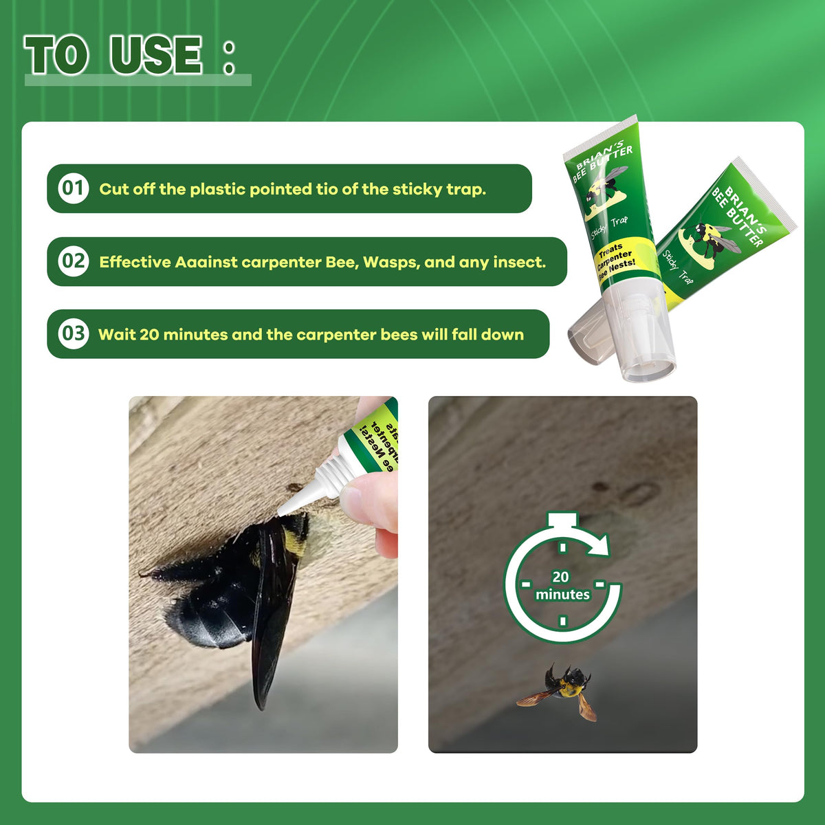 Brain's Bee Butter tube shown for precise application into active holes