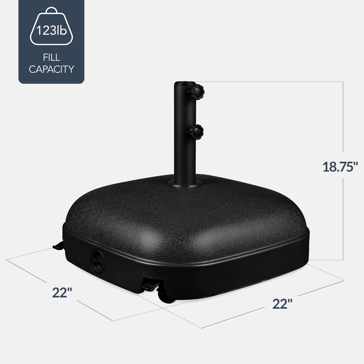 Best Choice umbrella base shows 123lb capacity for stable support