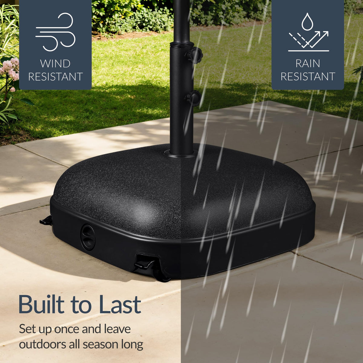 Best Choice umbrella base dimensions are 22 by 22 by 18.75 inches