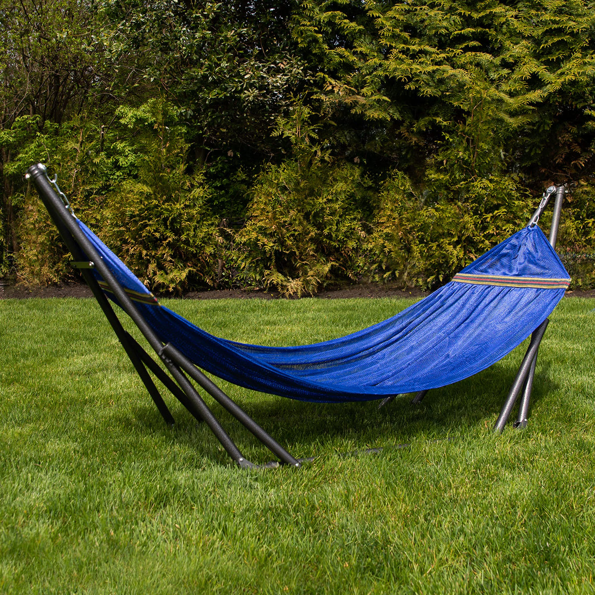 Best Home Fashion EZ Daze hammock outdoors in navy for relaxing al fresco.