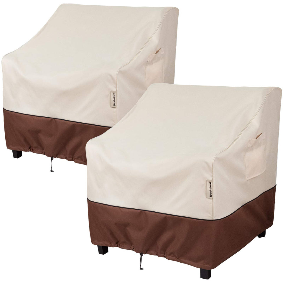 Bestalent 2Pack beige chair cover on patio, weatherproof protection for deep-seat chairs.
