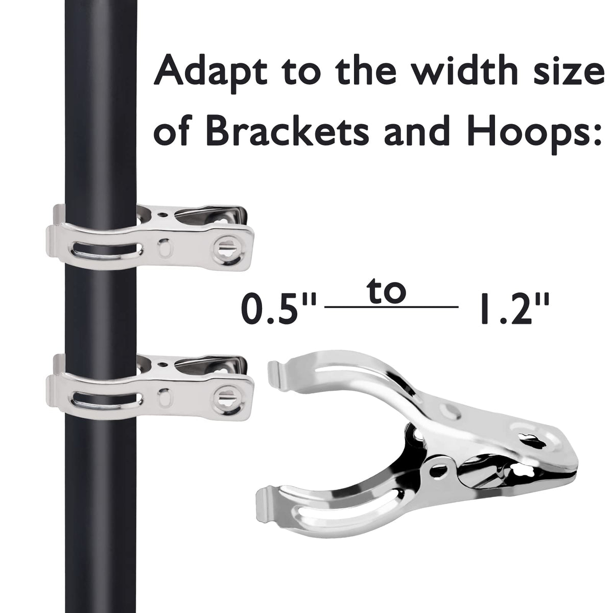 BESTEEL strong spring-action clips open wide for hoops.