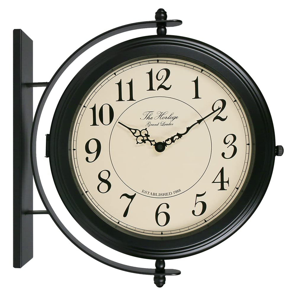 BESTIME double-sided wall clock with iron frame for versatile indoor and outdoor use.
