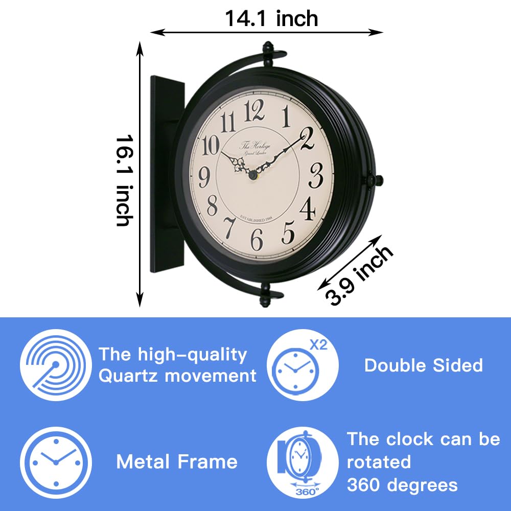 BESTIME two faced clock with large dial ensures quick readings from both sides.