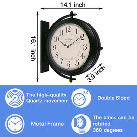 BESTIME two faced clock with large dial ensures quick readings from both sides.