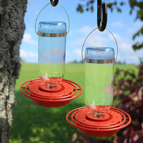 Closeup of BestNest Best-1 glass reservoir showing nectar visibility for birds