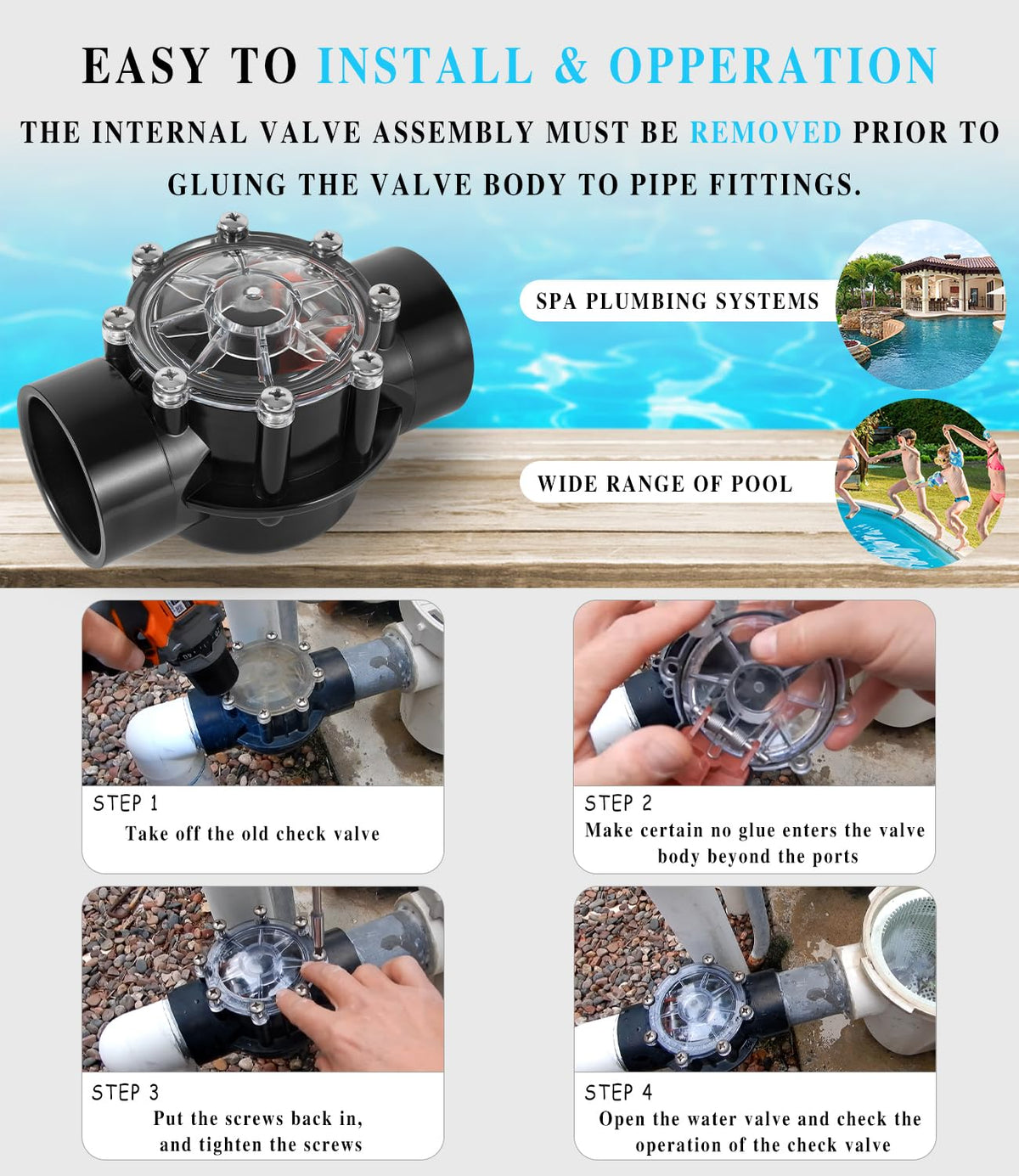 CPVC and stainless steel materials withstand spa chemistry and outdoor exposure.