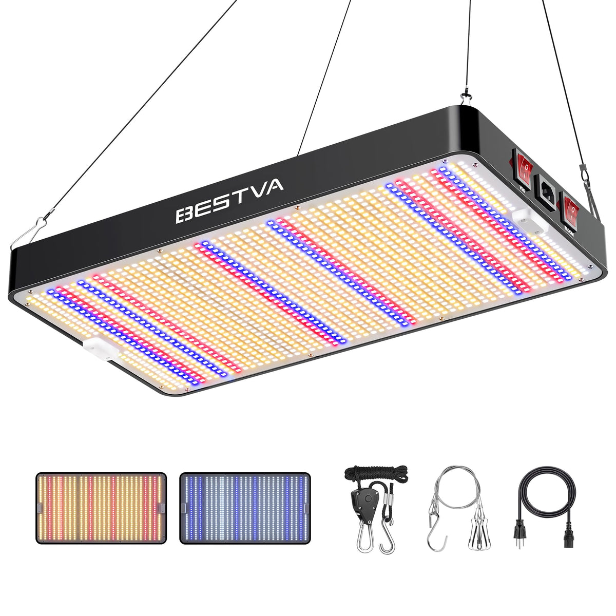 BESTVA DC3000 LED grow light overview showing compact design and broad coverage for home gardens