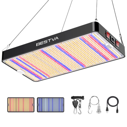BESTVA DC3000 LED grow light overview showing compact design and broad coverage for home gardens