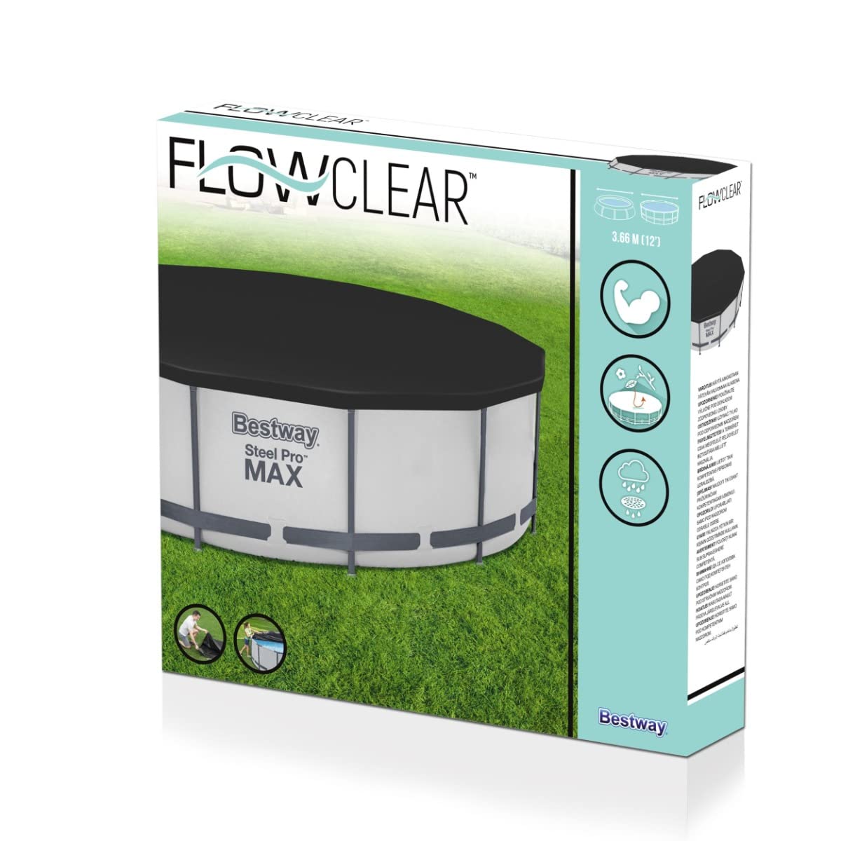 Bestway Flowclear black round pool cover blends with outdoor space