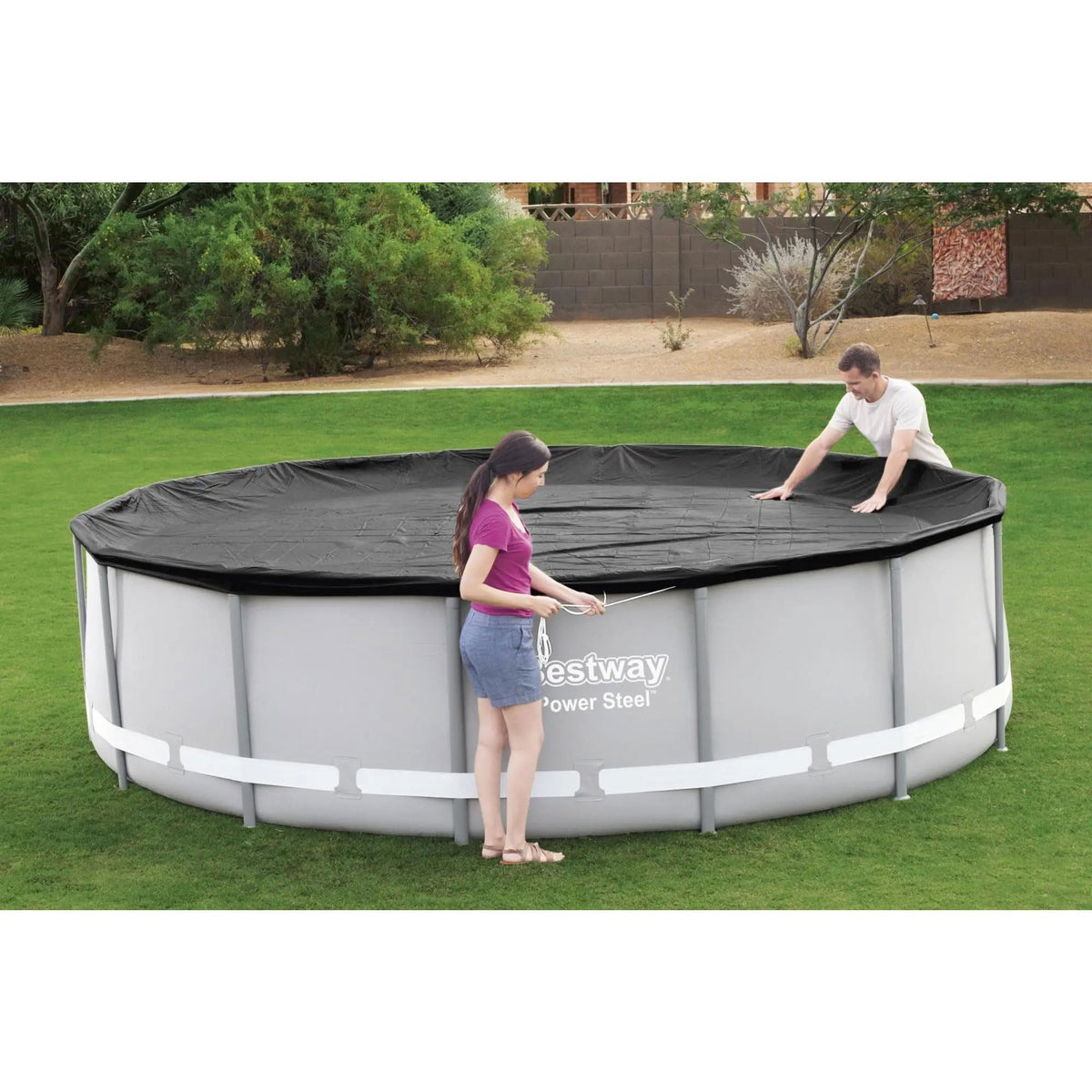 Flowclear debris-blocking cover keeping pool area cleaner
