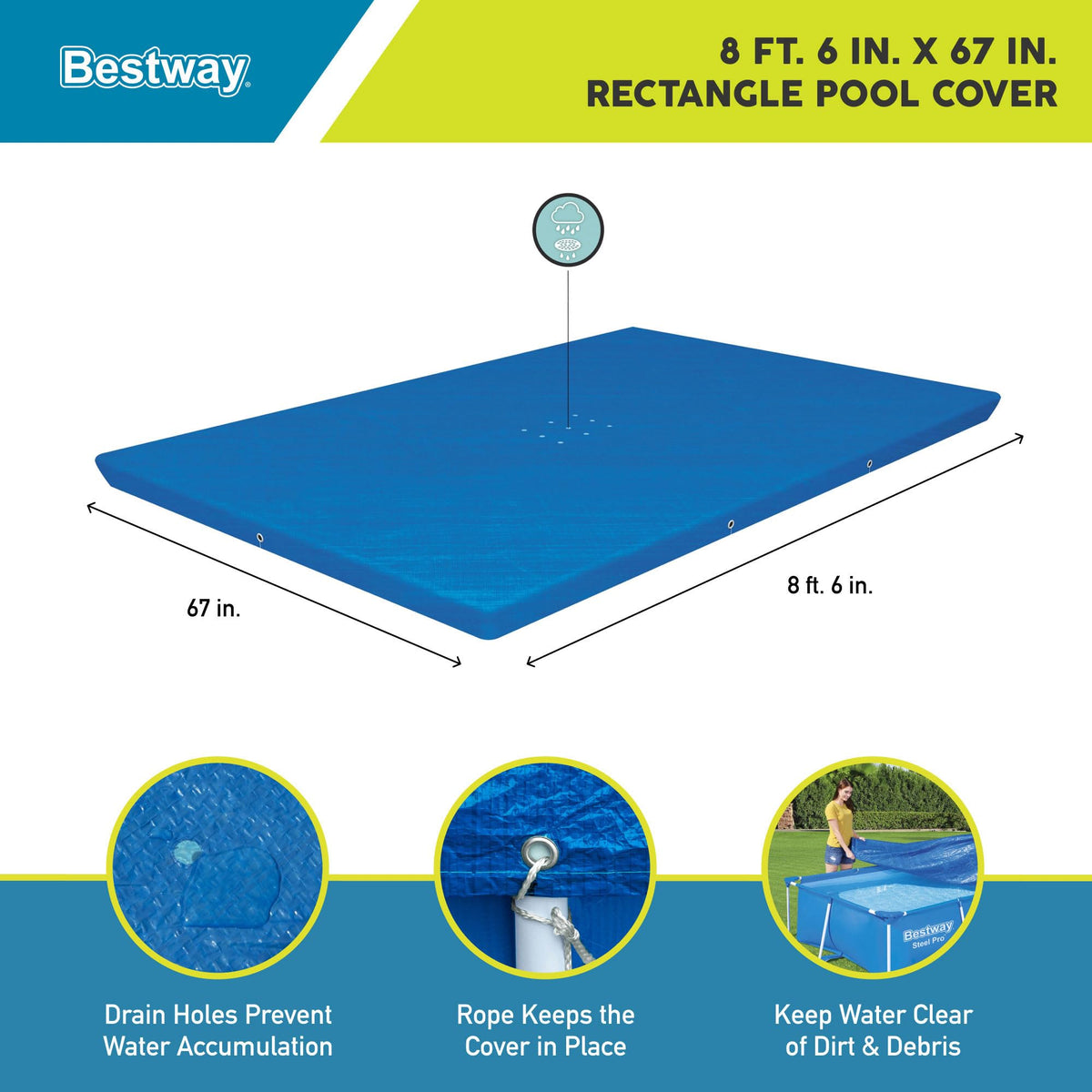 Bestway FlowClear pool cover showing drain holes to prevent water pooling