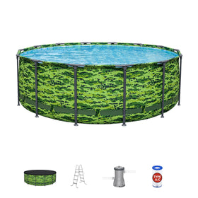 Bestway Steel Pro Max camo interior tile creates inviting splash area for family fun.