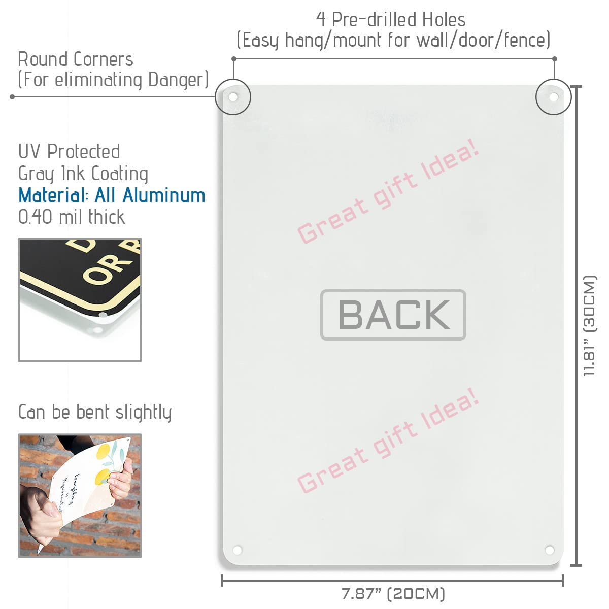 Bestylez sign back view highlights rust-free aluminum and durable construction.