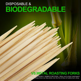 Betesine 24-inch bamboo roasting stick used at a campfire