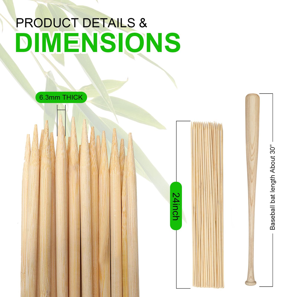 Betesine 24-inch bamboo roasting stick for hot dogs with extra reach