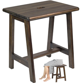 BETSEO Acacia wood rectangular stool, compact footprint fits small spaces.