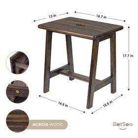 BETSEO Acacia wood end-table stool in walnut, serves as versatile bedside or sofa-side surface.